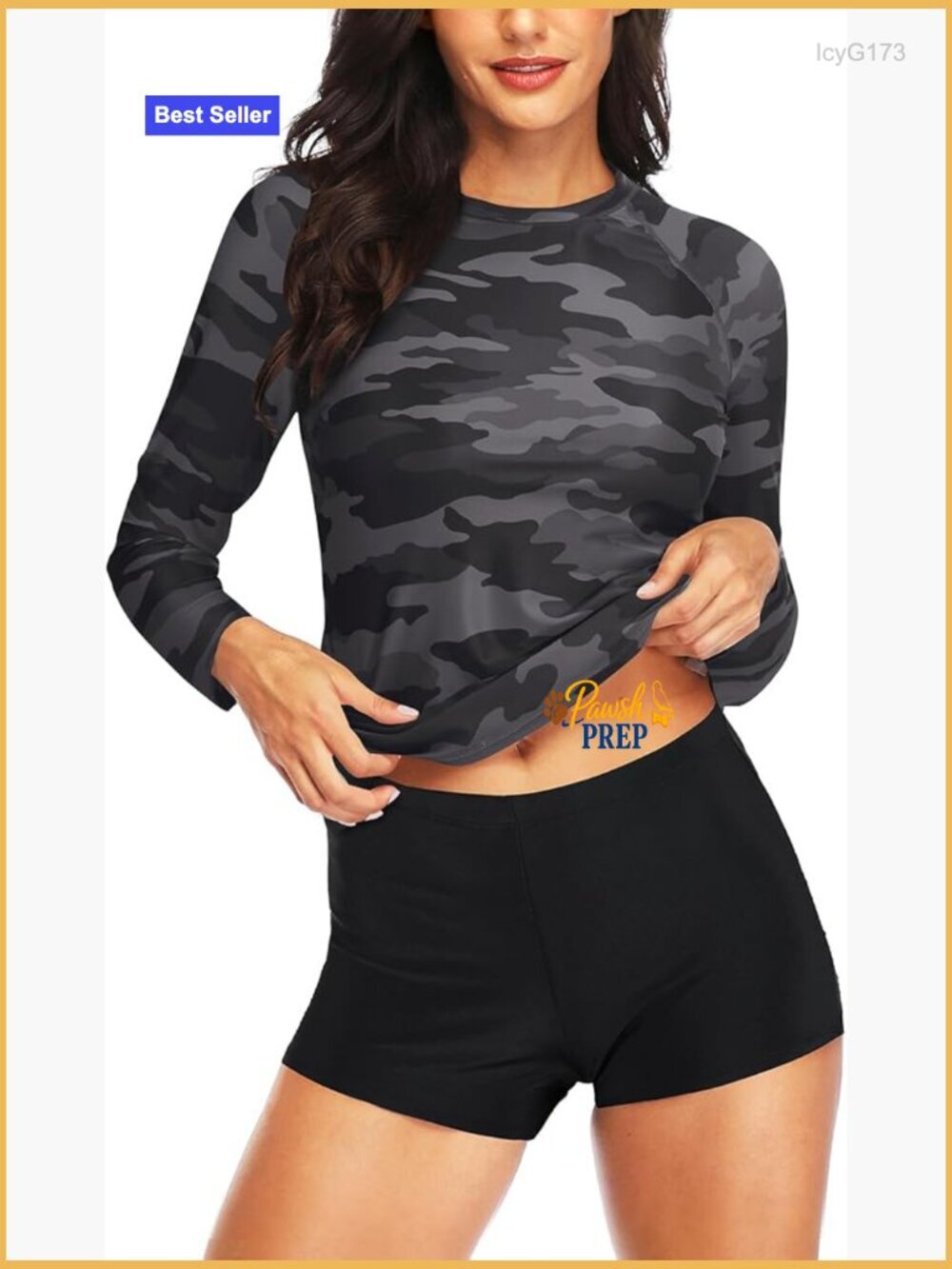 Long Sleeve Rash Guard Set with Boyshort Bottoms UPF 50+